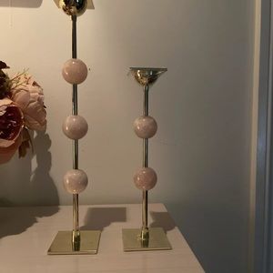 Ilymnia Candlestick Brass And Rose Quarts Set Of Two